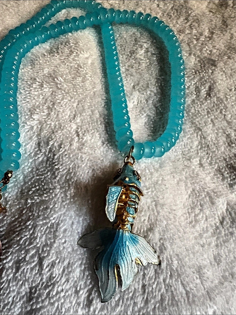 Blue Fish Pendant Necklace with turquoise bean